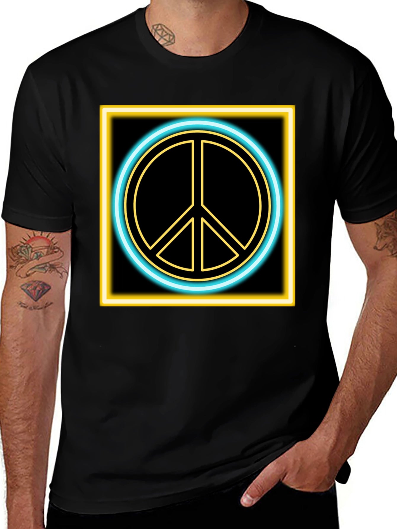 Neon Peace Sign Black T-Shirt