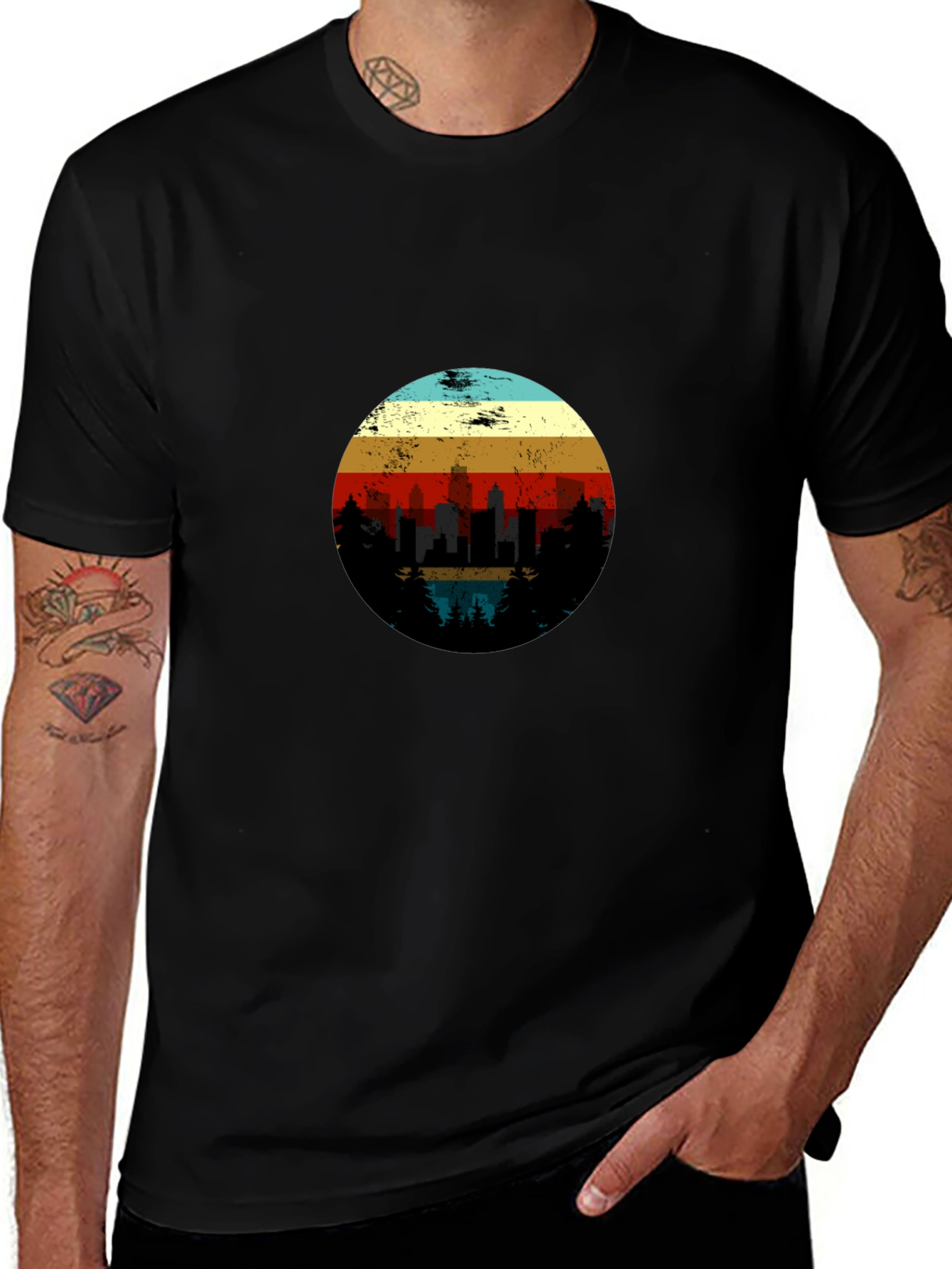 Retro Sunset Cityscape Graphic Tee