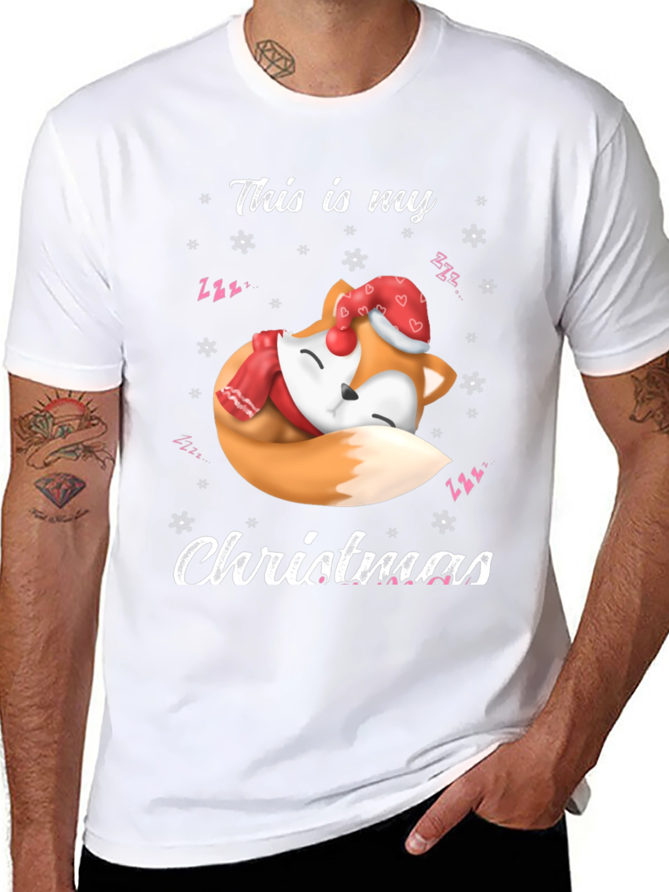 Christmas Fox Graphic Tee - Holiday Gift Idea