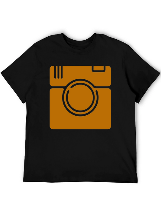 Retro Camera Graphic Tee - Black Cotton Casual Shirt
