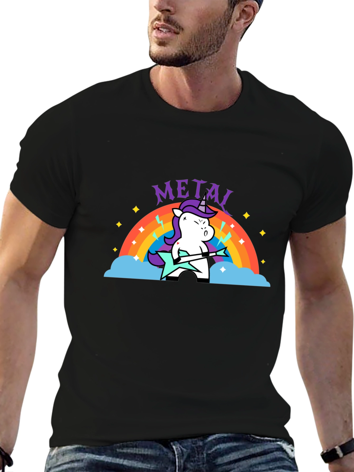 Unicorn Metal Guitarist Graphic Tee