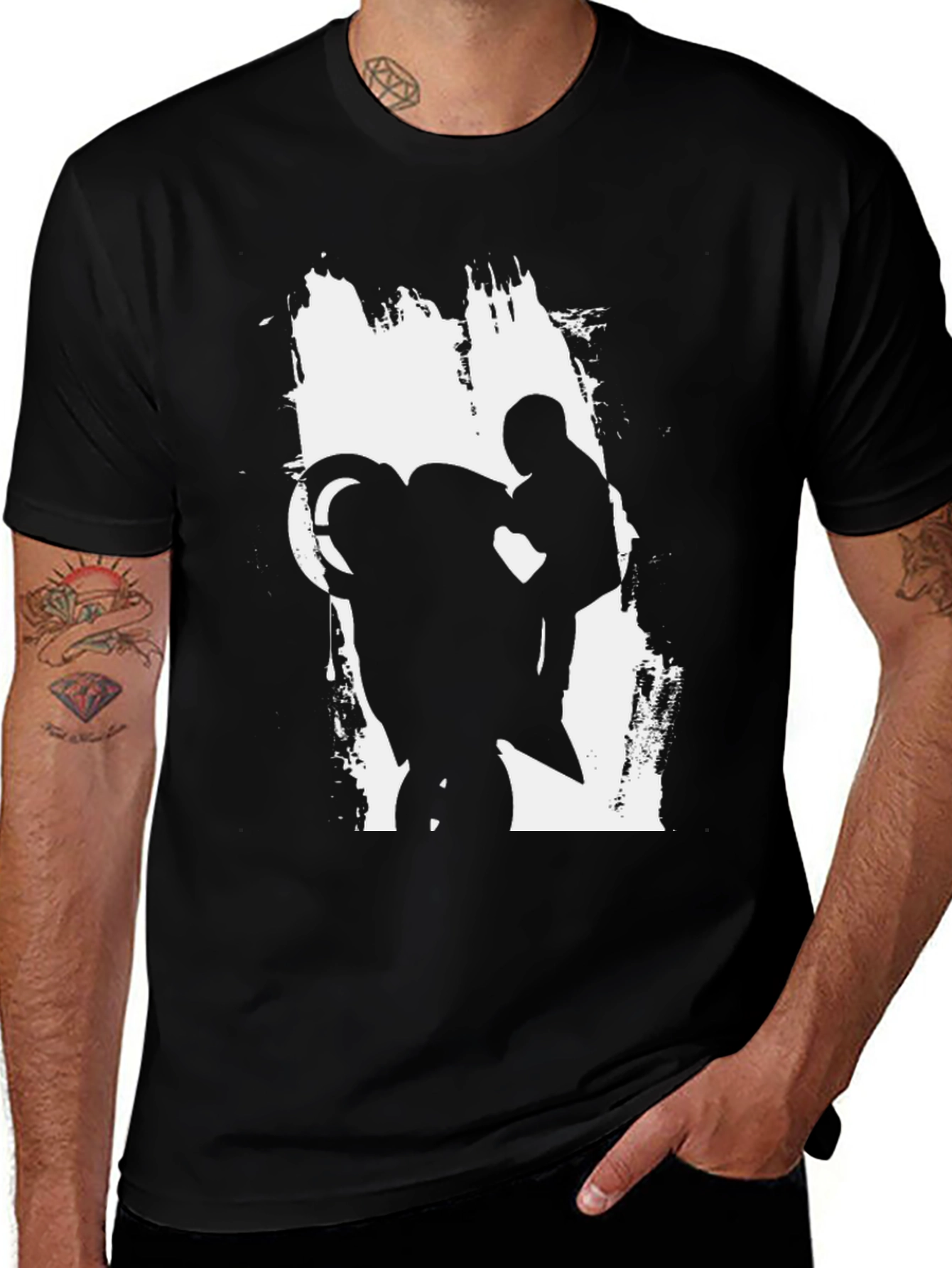 Motorcycle Wheelie Graphic Tee - Black
