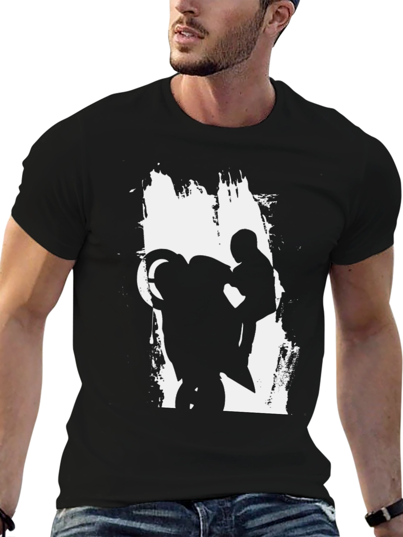 Motorcycle Wheelie Graphic Tee - Black