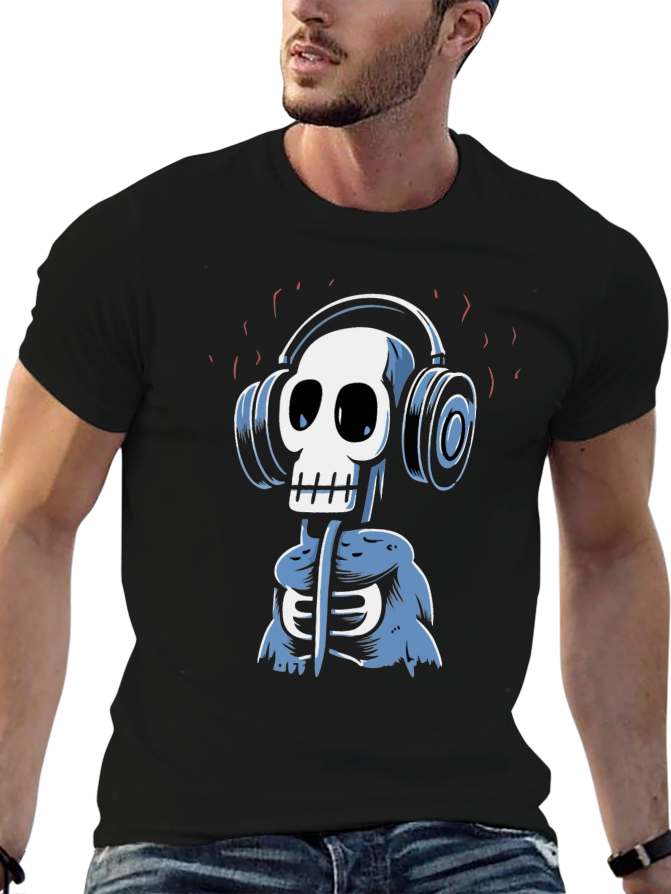 Skull DJ Graphic Tee - Black Cotton T-Shirt