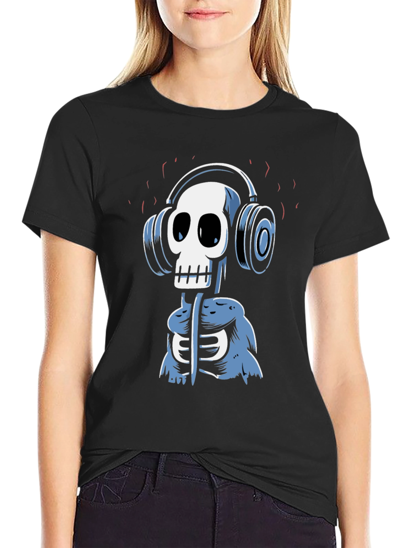 Skull DJ Graphic Tee - Black Cotton T-Shirt