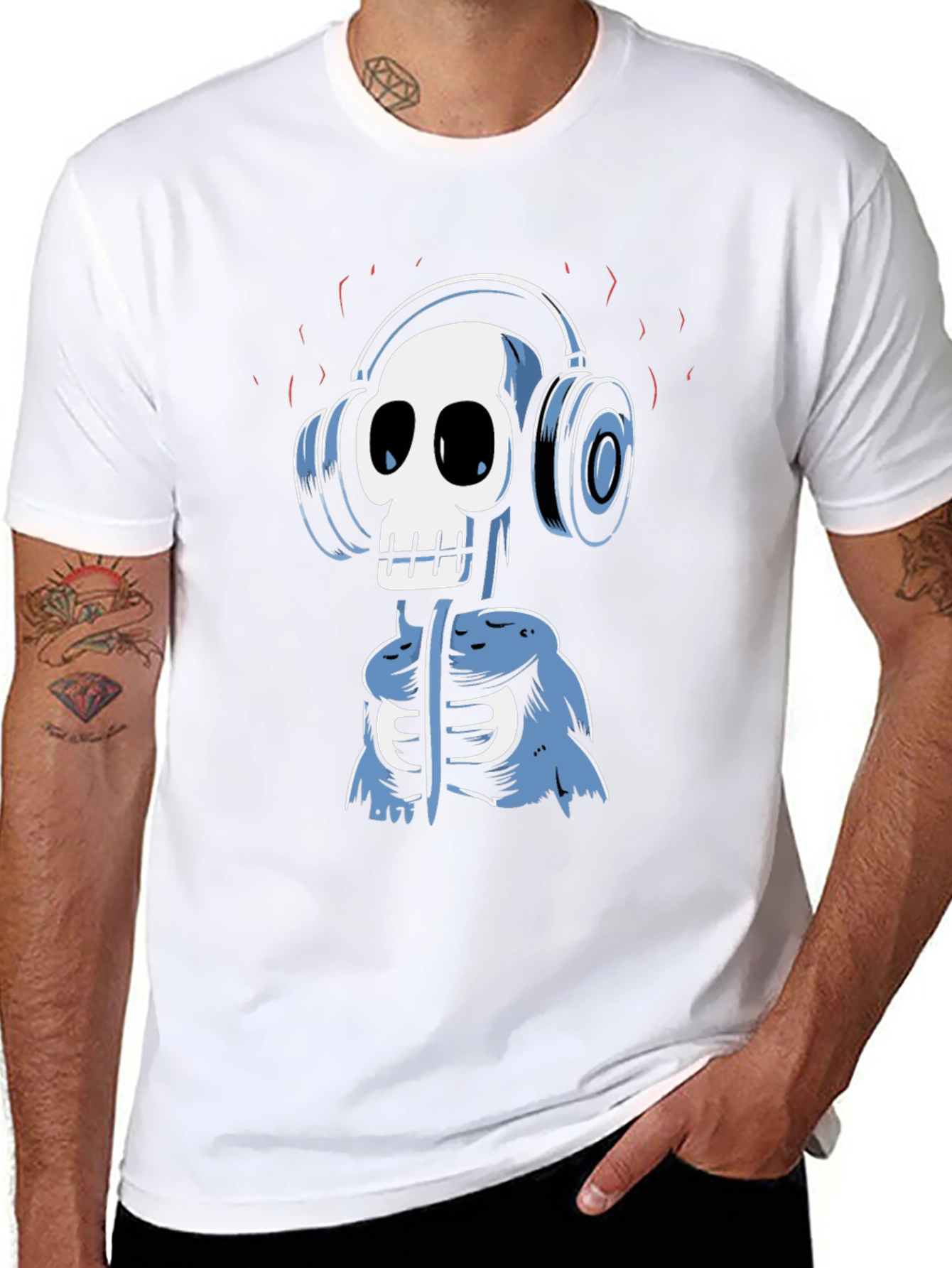 Skull DJ Graphic Tee - Black Cotton T-Shirt