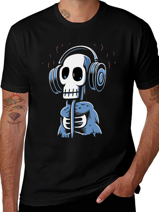 Skull DJ Graphic Tee - Black Cotton T-Shirt