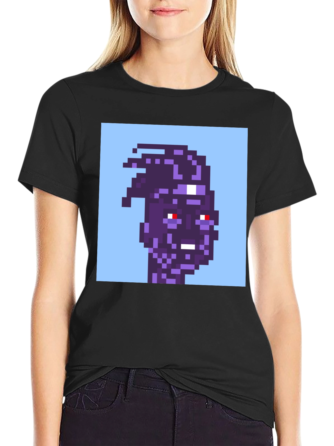 Pixel Art Purple Alien Graphic T-Shirt