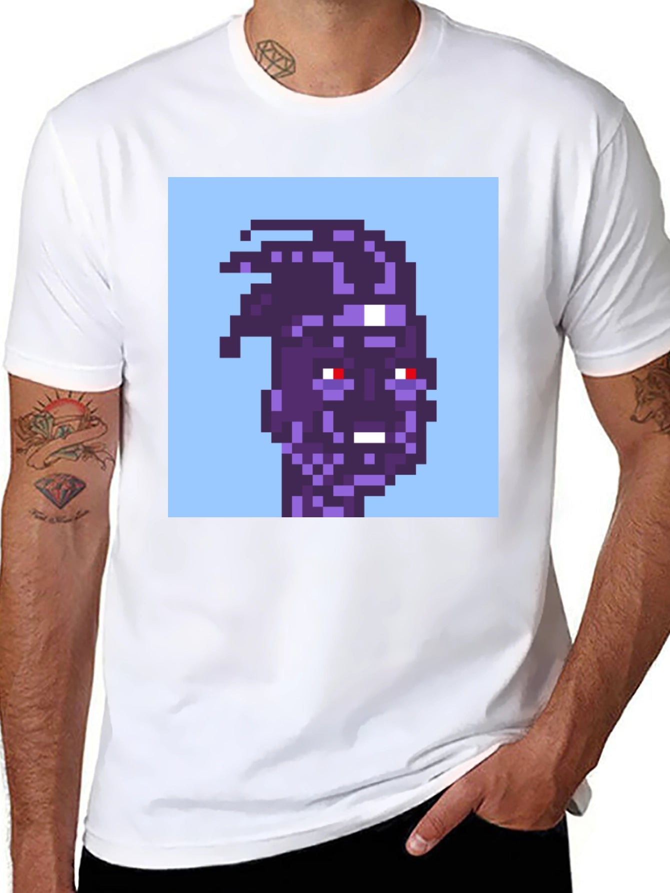 Pixel Art Purple Alien Graphic T-Shirt
