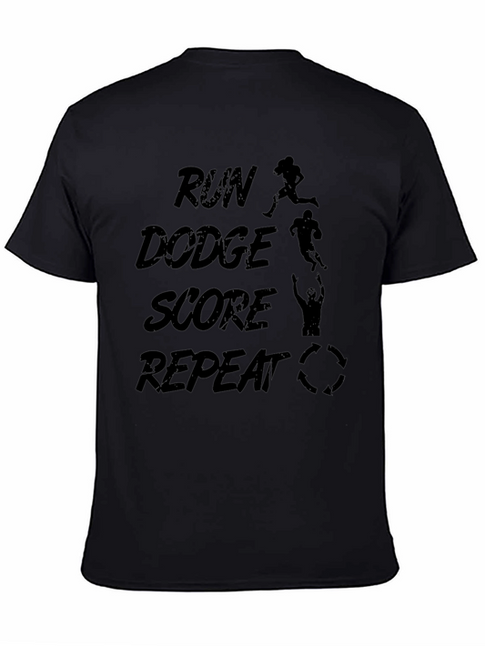 Run Dodge Score Repeat Graphic Tee - Black Cotton T-Shirt