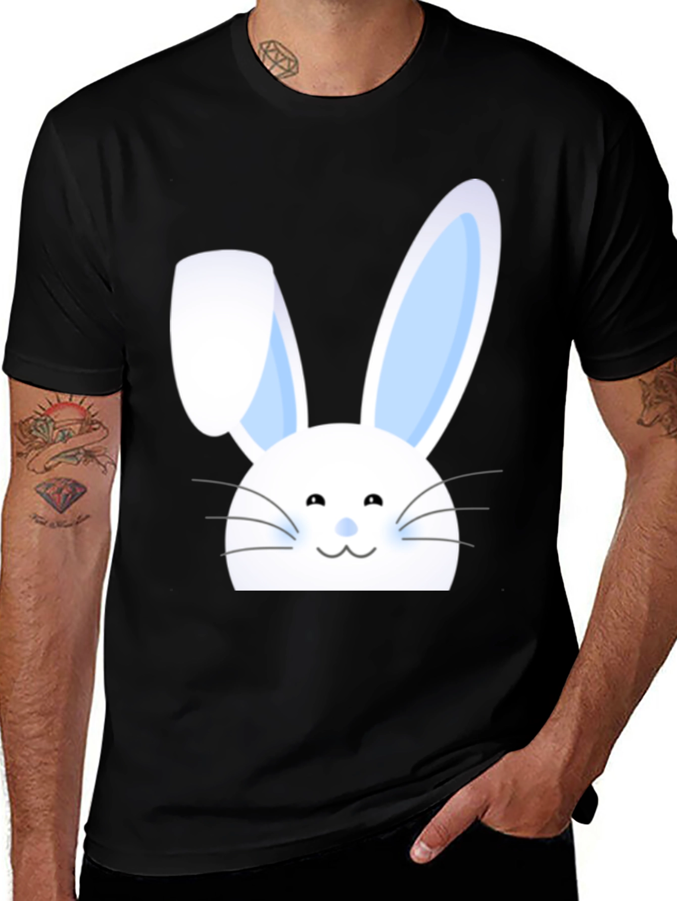 Funny Easter Bunny T-Shirt - Mens Black Cotton Tee