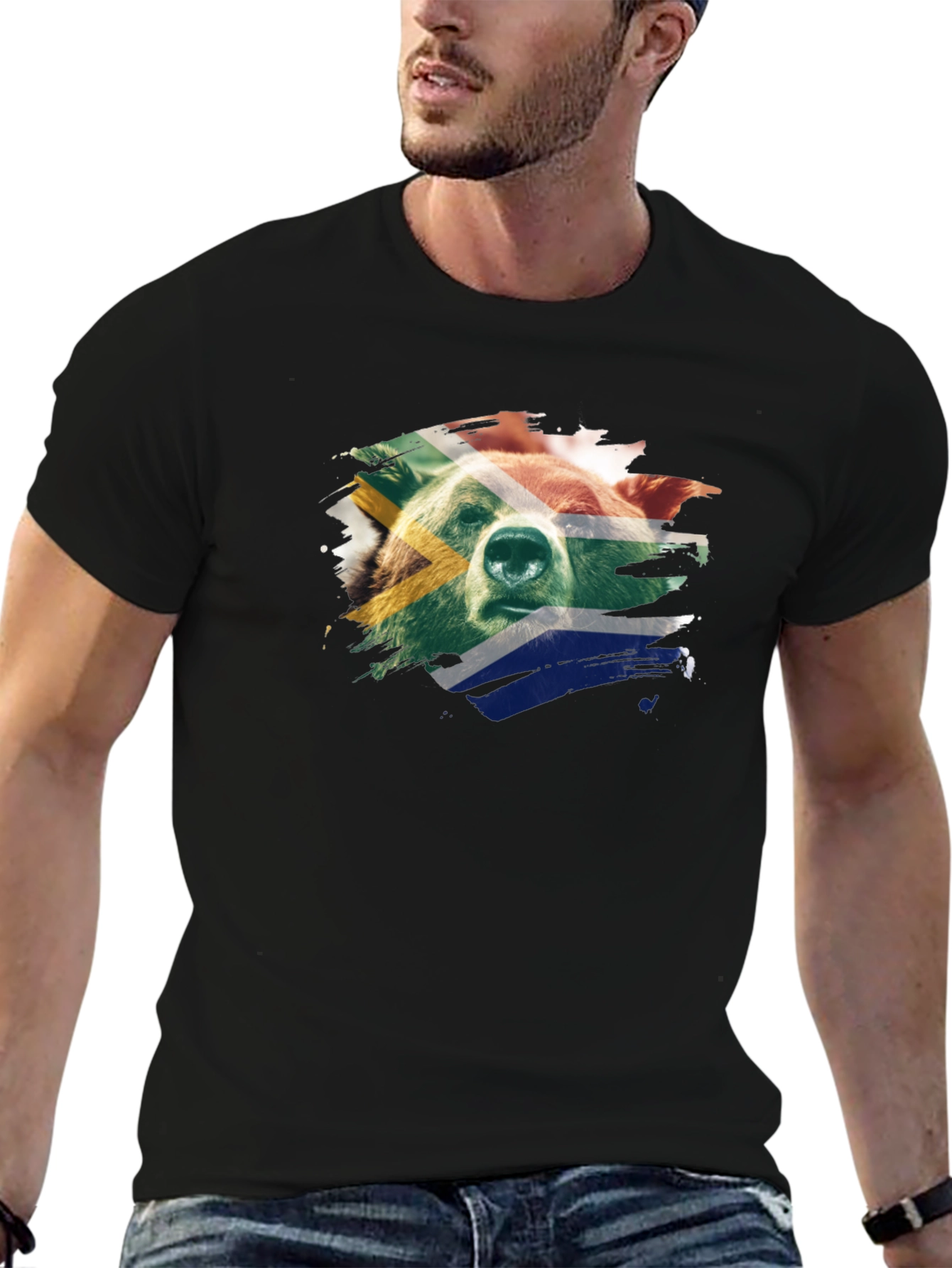 South African Bear Graphic Tee - Black