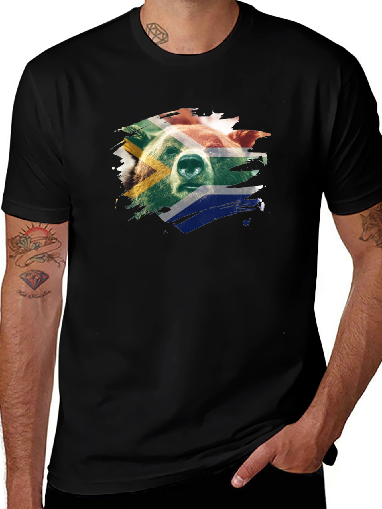 South African Bear Graphic Tee - Black