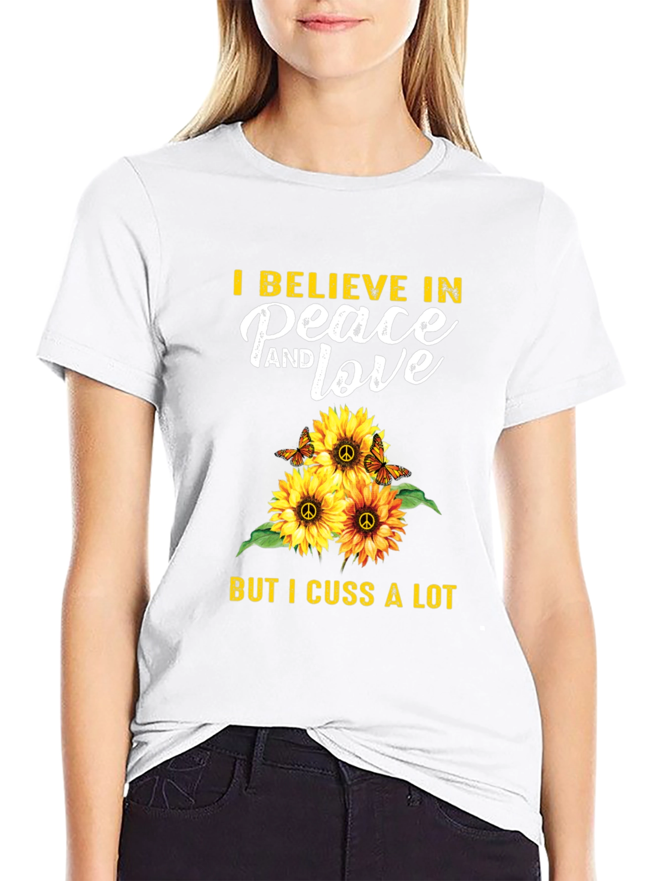 Peace Love Cuss T-Shirt Sunflower Hippie Graphic Tee