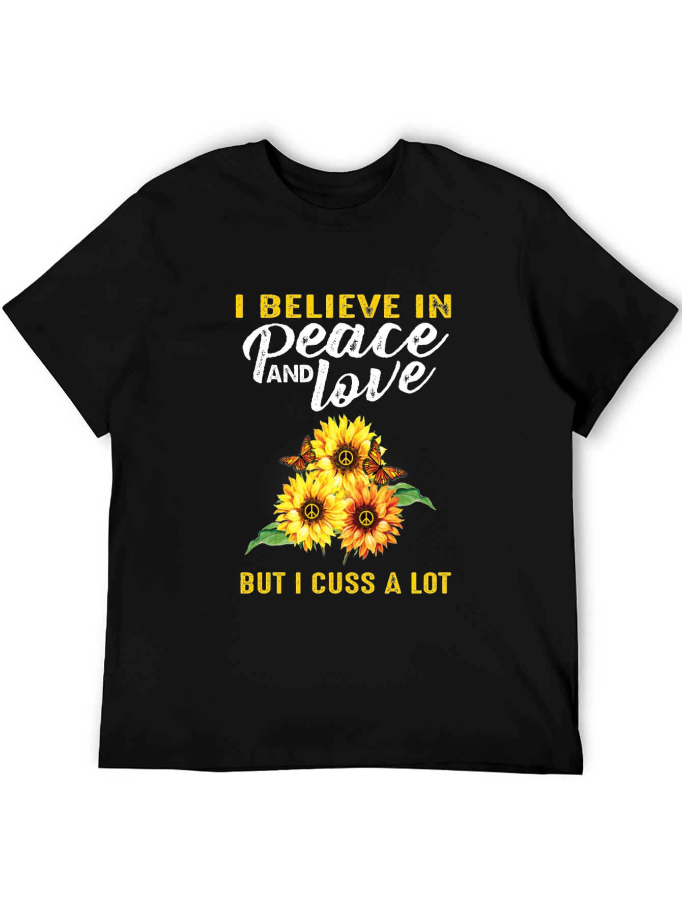 Peace Love Cuss T-Shirt Sunflower Hippie Graphic Tee