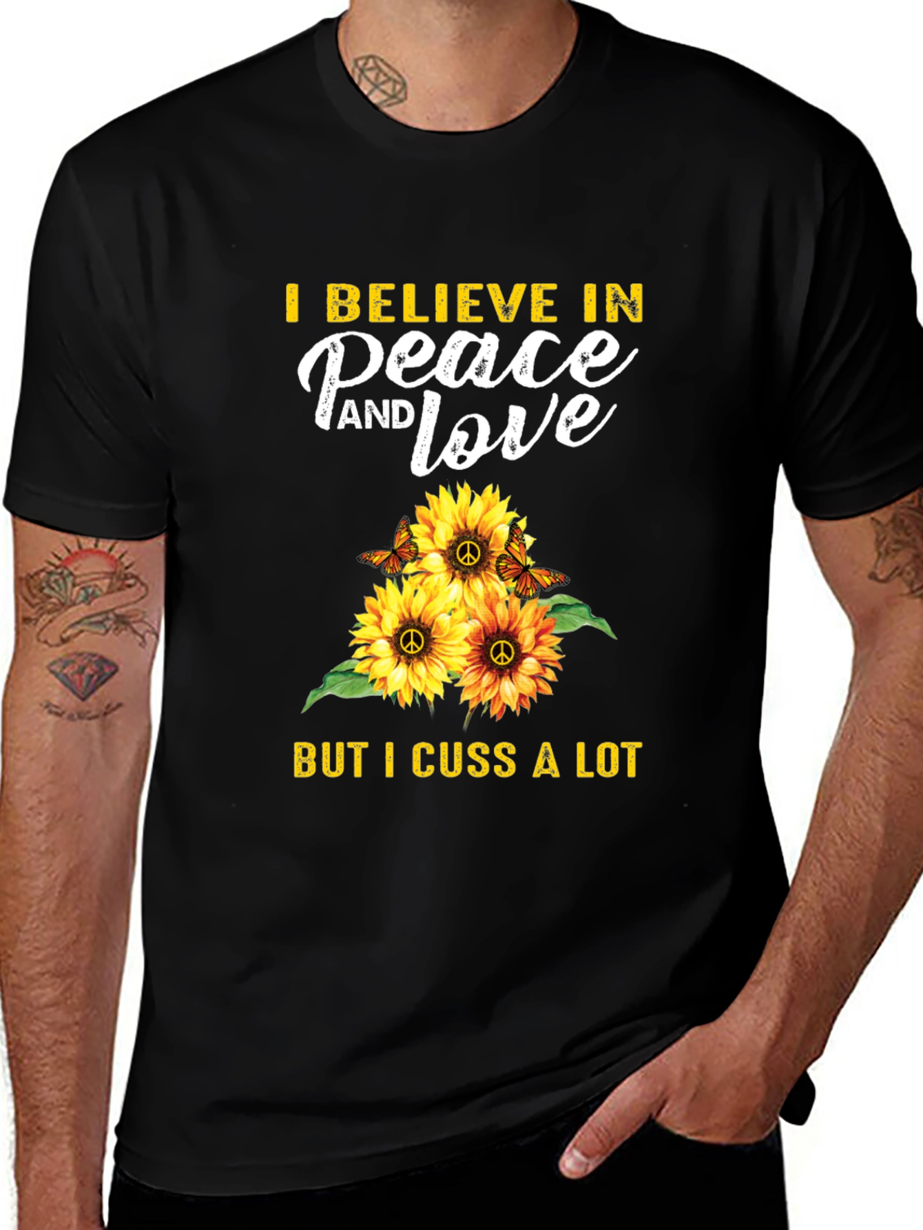Peace Love Cuss T-Shirt Sunflower Hippie Graphic Tee