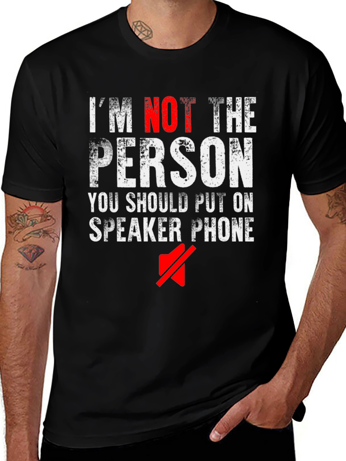 Im Not The Person Speaker Phone Funny Black T-Shirt