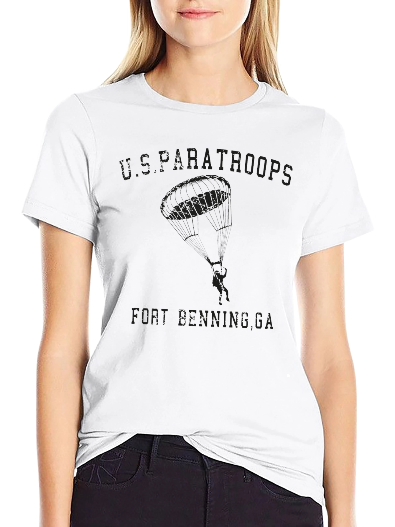 US Paratroops Fort Benning GA Black Graphic T-Shirt