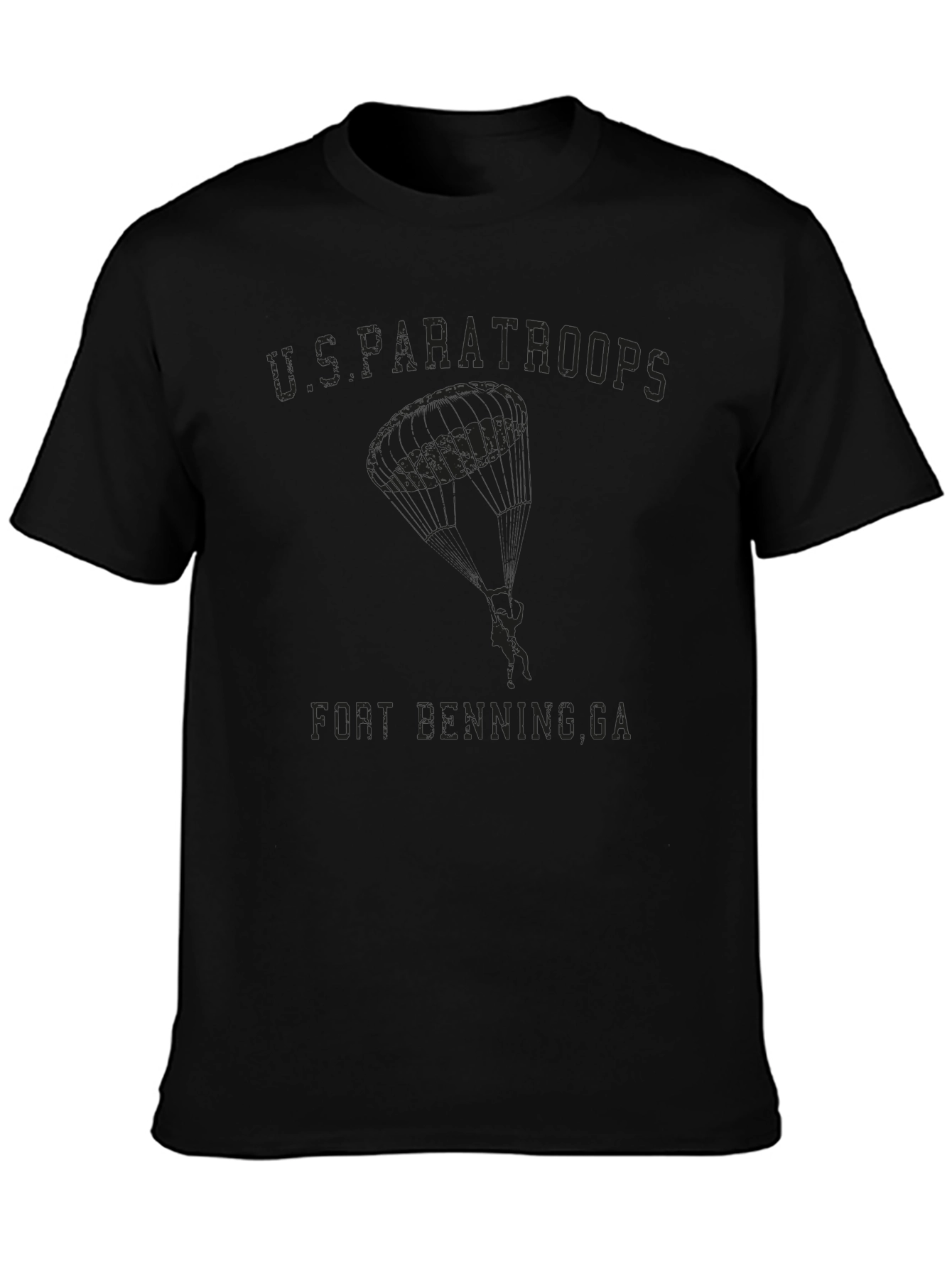 US Paratroops Fort Benning GA Black Graphic T-Shirt