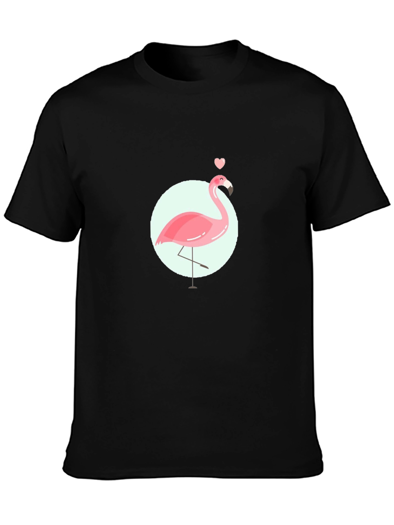 Pink Flamingo Graphic Tee - Black Cotton Casual T-Shirt