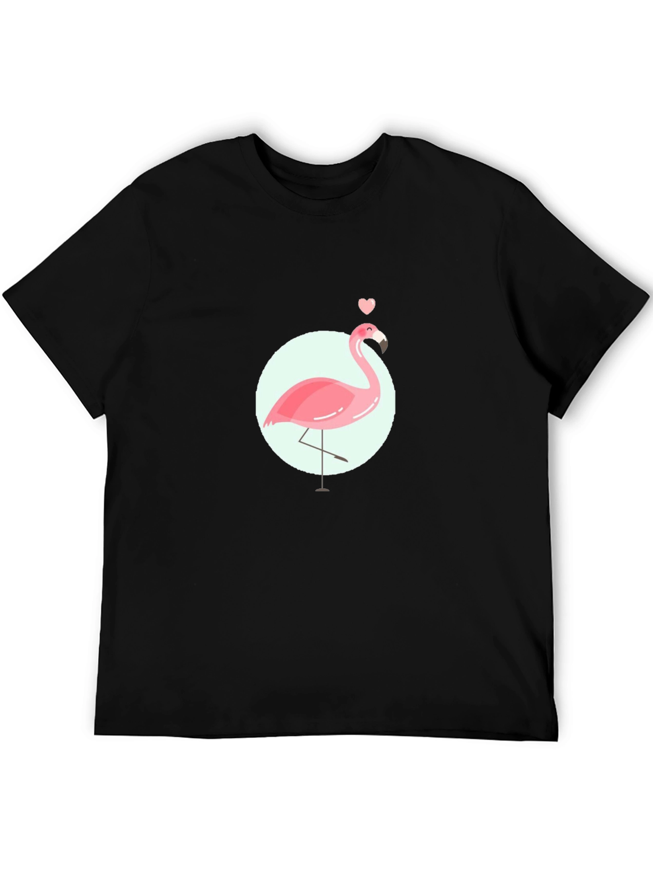 Pink Flamingo Graphic Tee - Black Cotton Casual T-Shirt