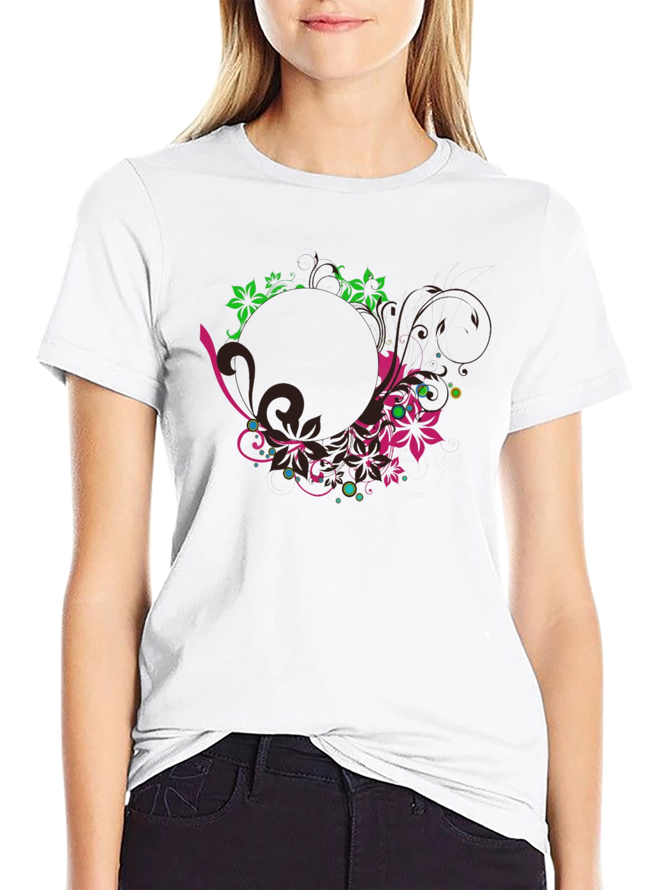 Floral Graphic Print Black T-Shirt