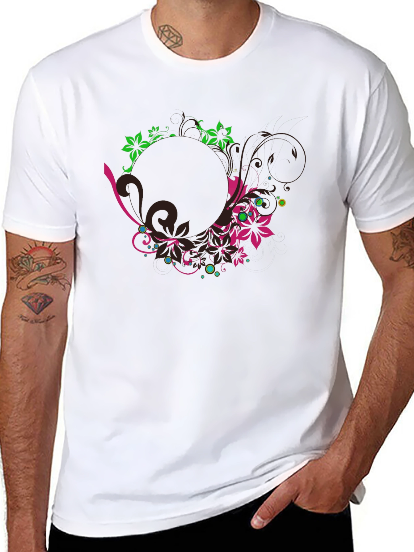 Floral Graphic Print Black T-Shirt