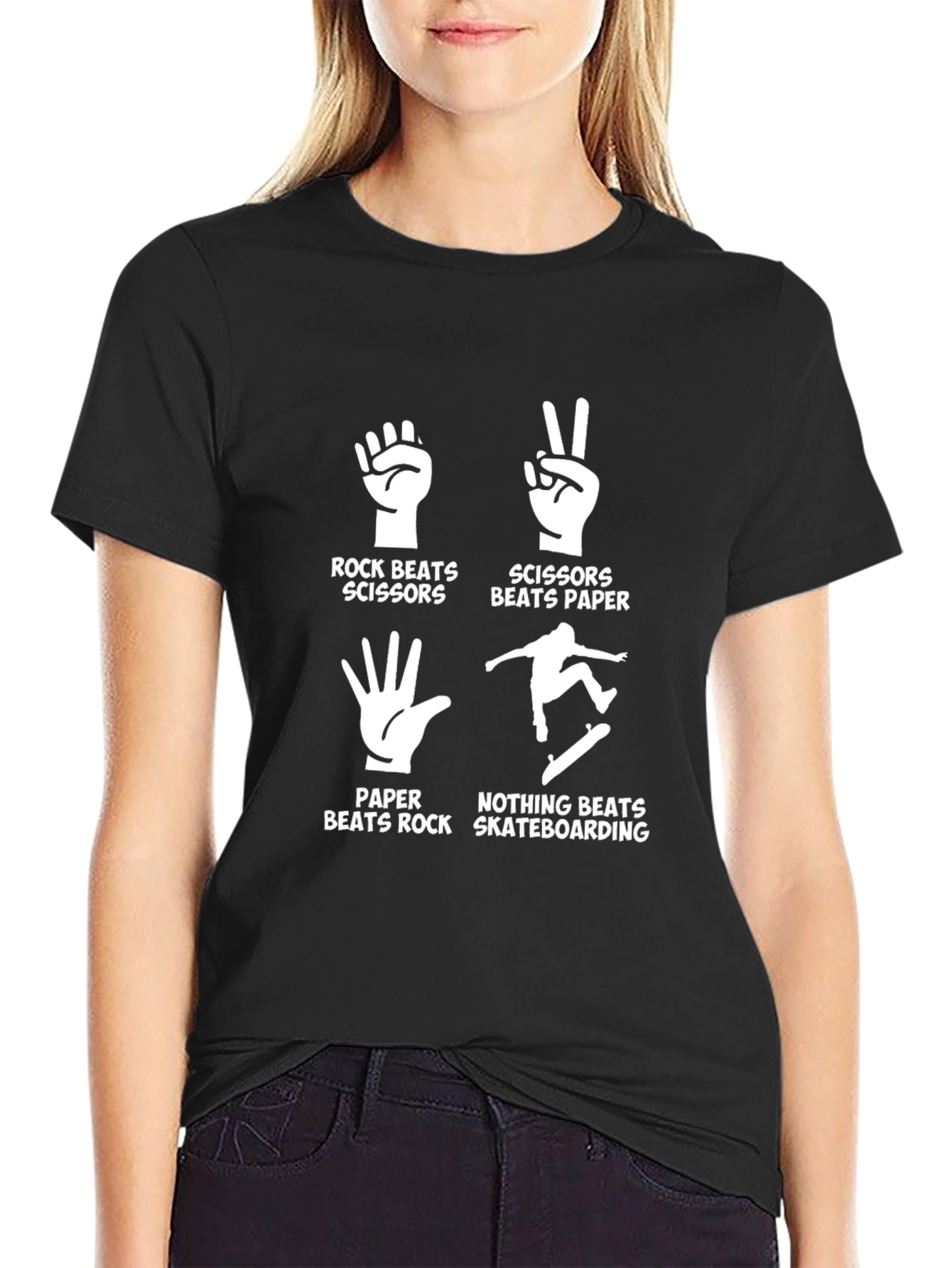 Rock Paper Scissors Skateboarding Black T-Shirt
