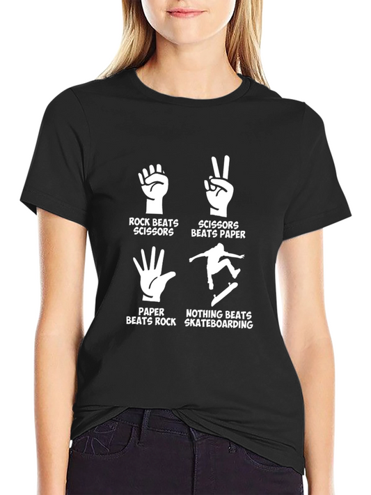 Rock Paper Scissors Skateboarding Black T-Shirt