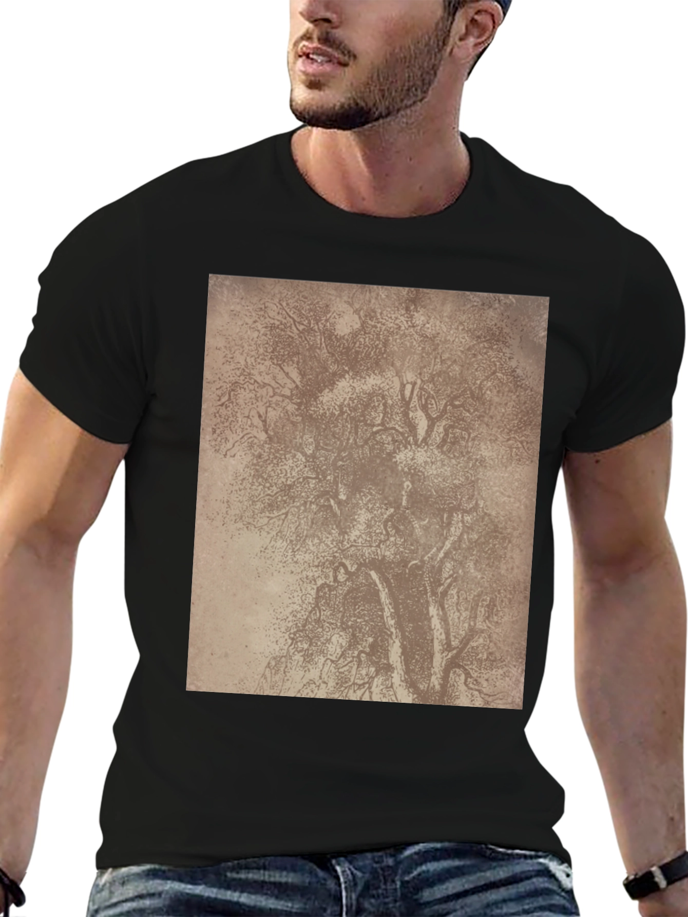 Tree Sketch Graphic Tee - Classic Black Comfort
