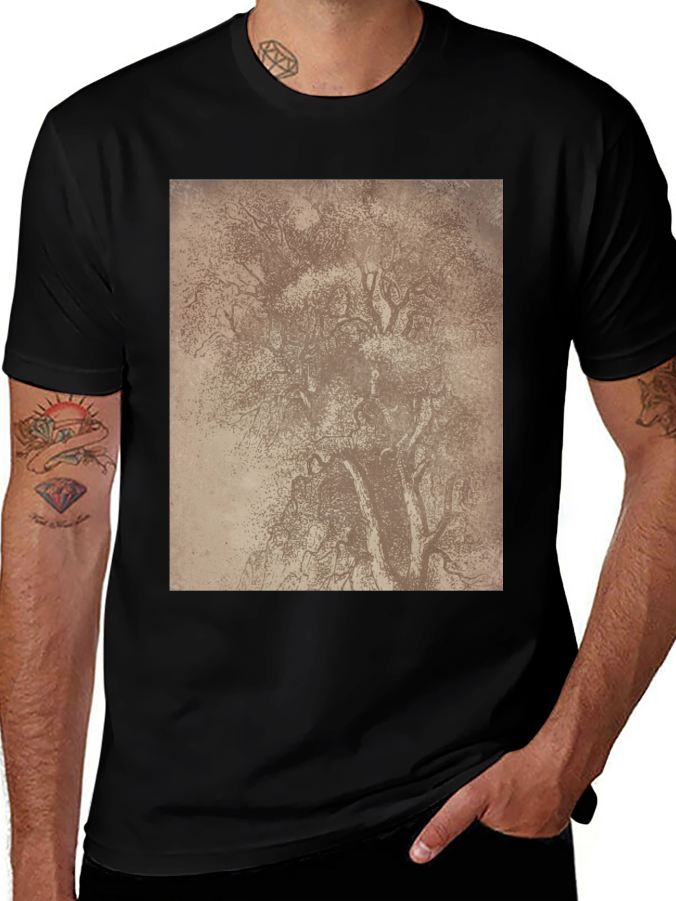 Tree Sketch Graphic Tee - Classic Black Comfort