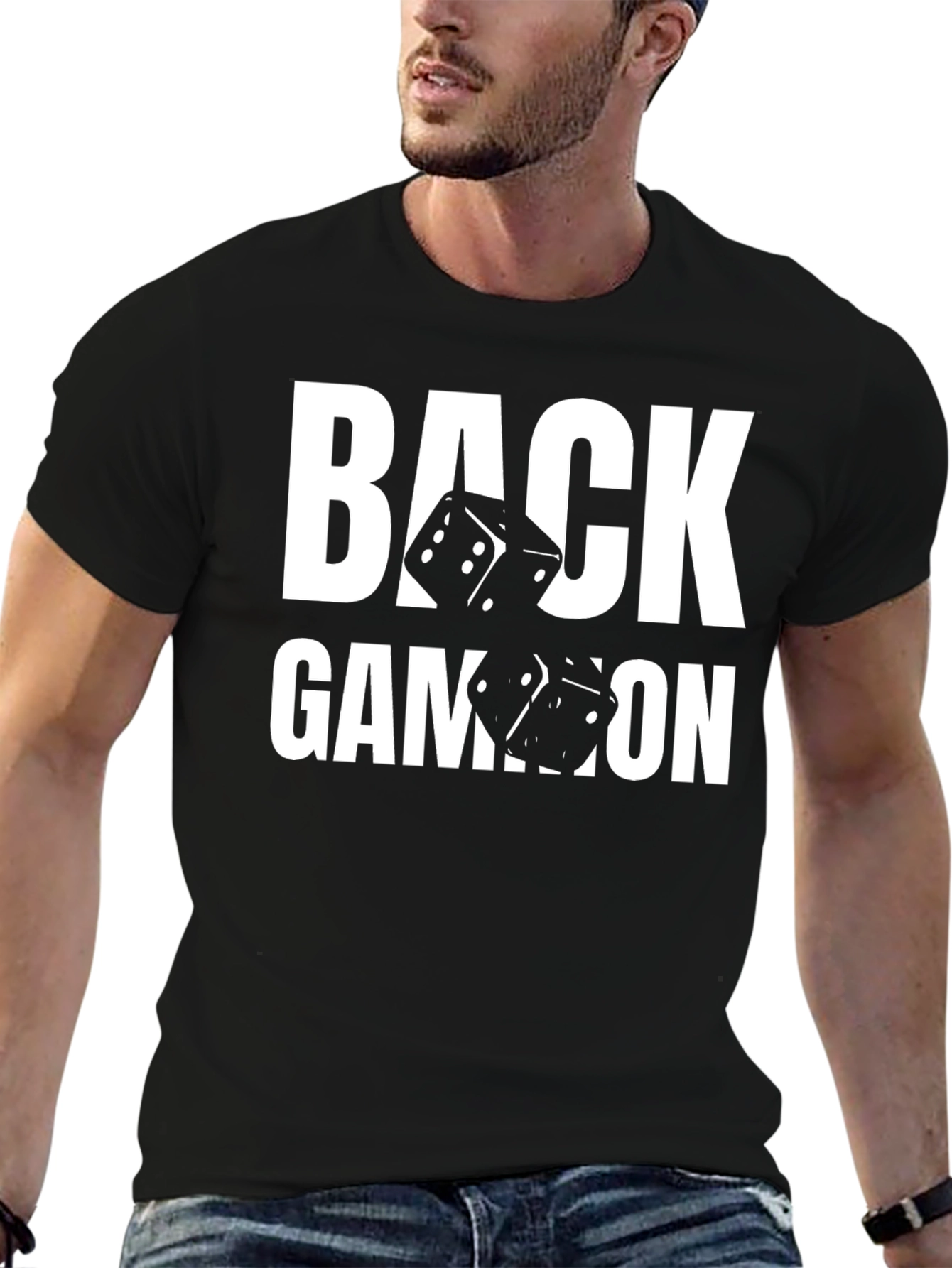 Backgammon Dice Graphic T-Shirt - Casual Black Tee