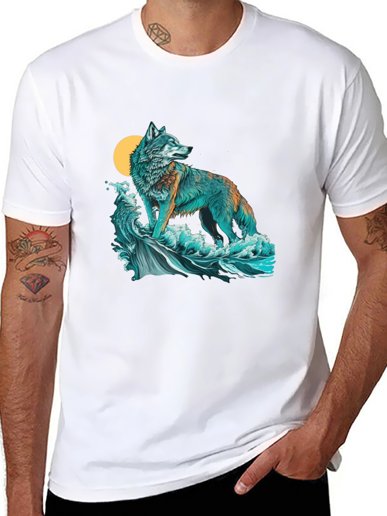 Wolf Moon Waves Graphic Tee - Stylish Comfort