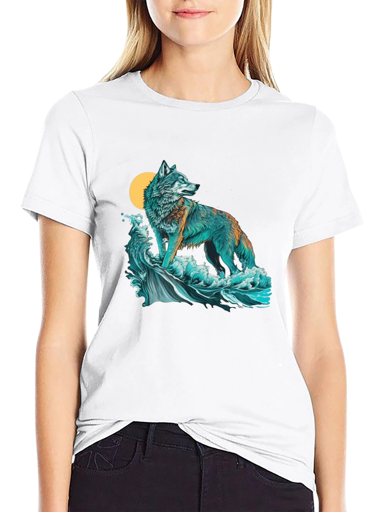 Wolf Moon Waves Graphic Tee - Stylish Comfort