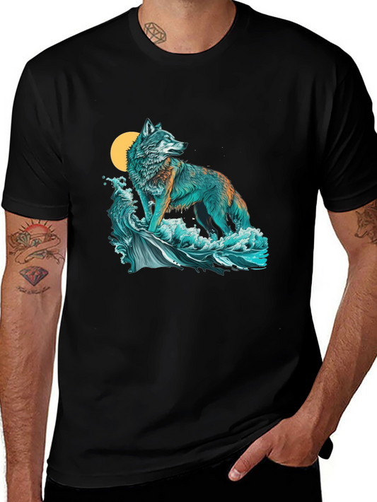 Wolf Moon Waves Graphic Tee - Stylish Comfort