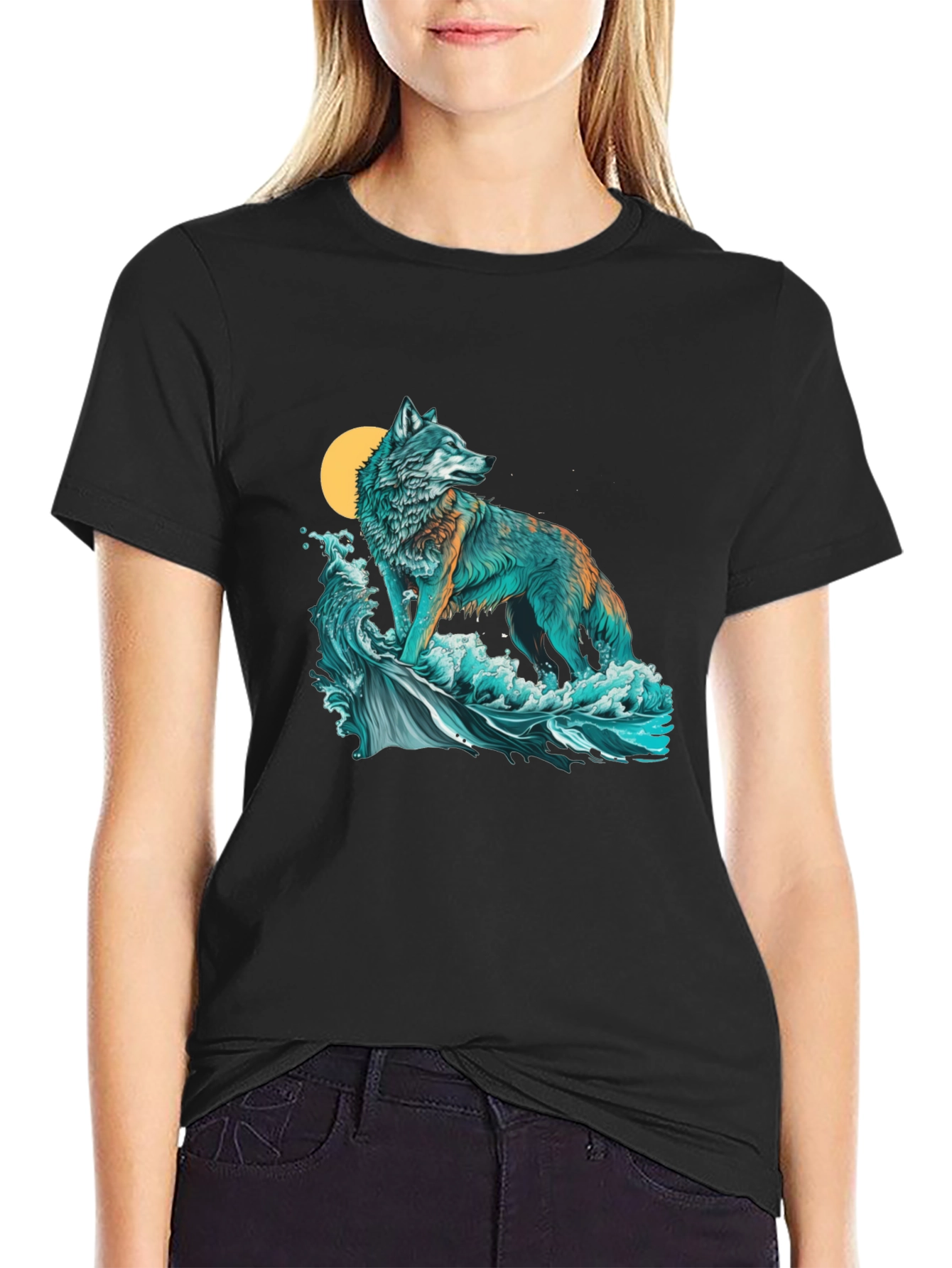 Wolf Moon Waves Graphic Tee - Stylish Comfort