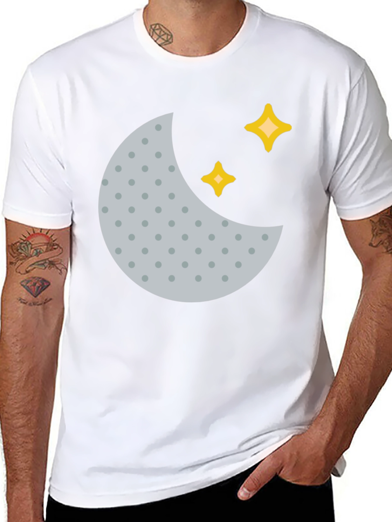 Crescent Moon and Stars Black T-Shirt