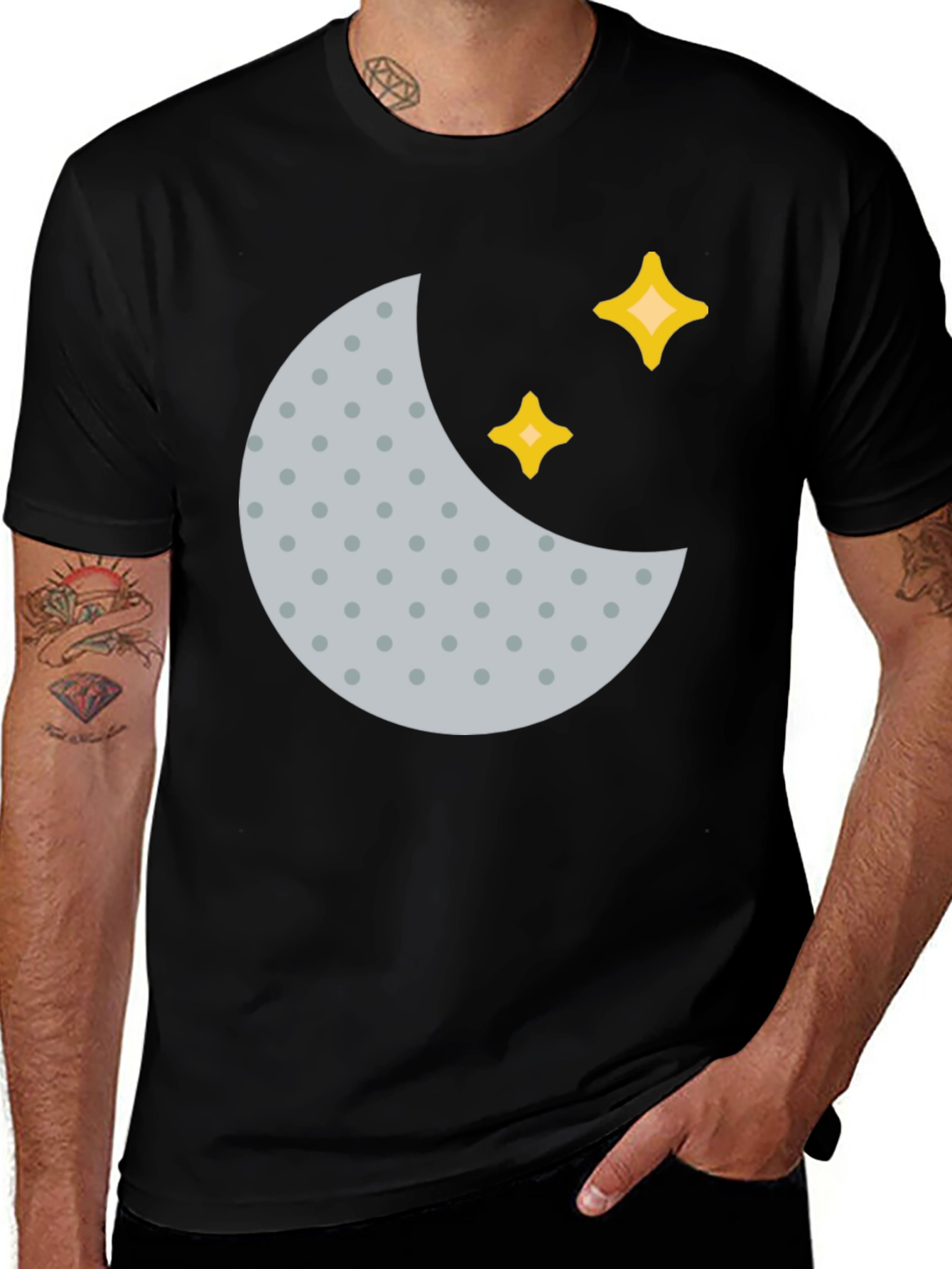 Crescent Moon and Stars Black T-Shirt