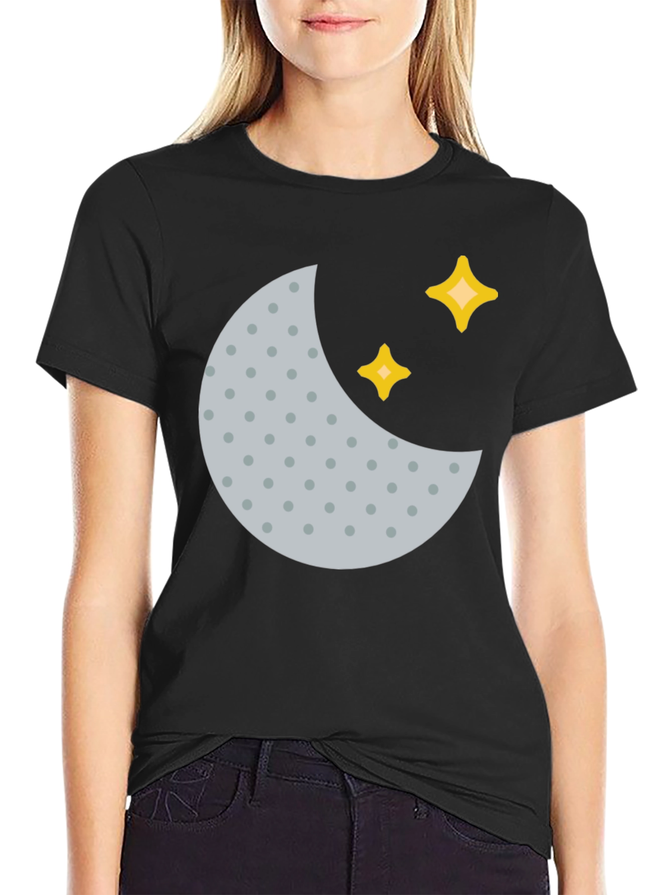 Crescent Moon and Stars Black T-Shirt