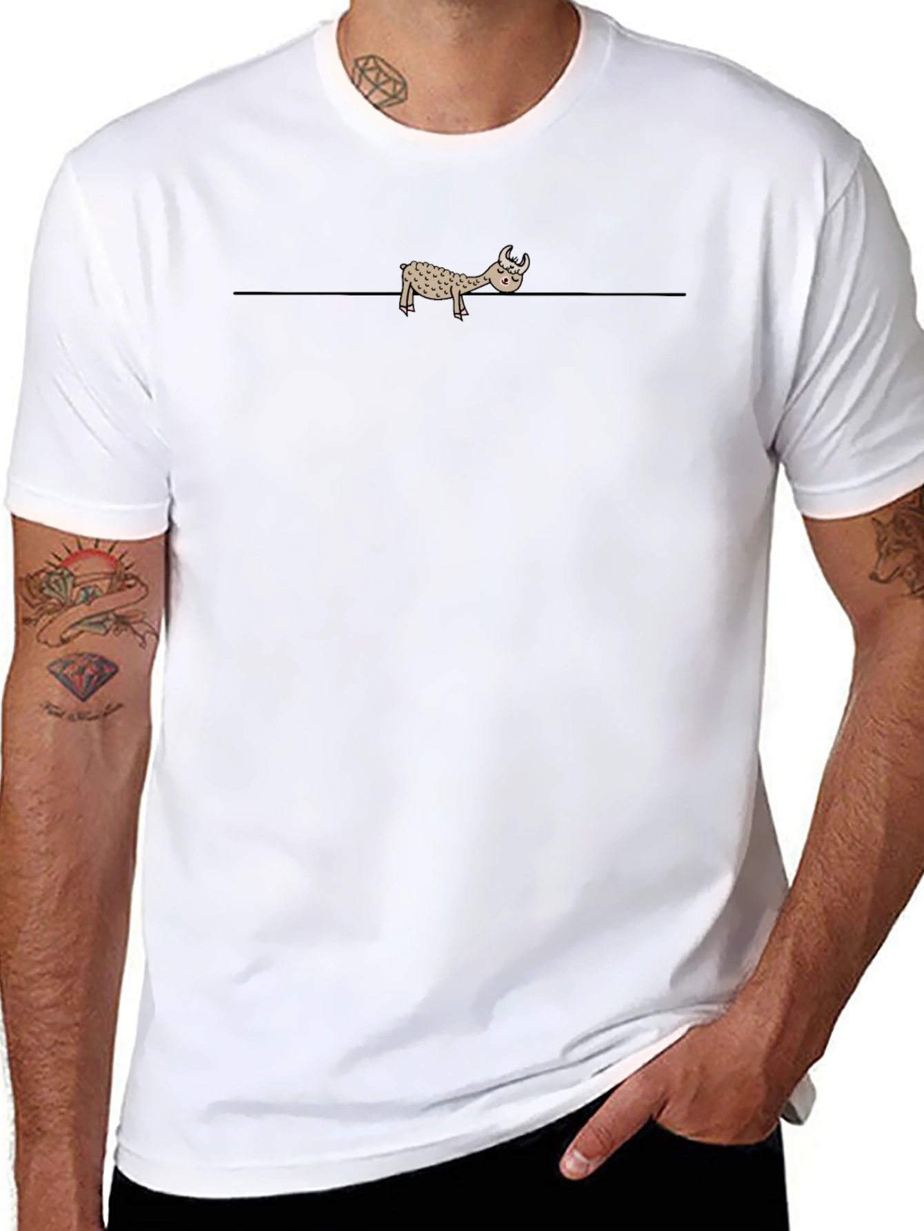 Black T-Shirt with Cartoon Llama Print