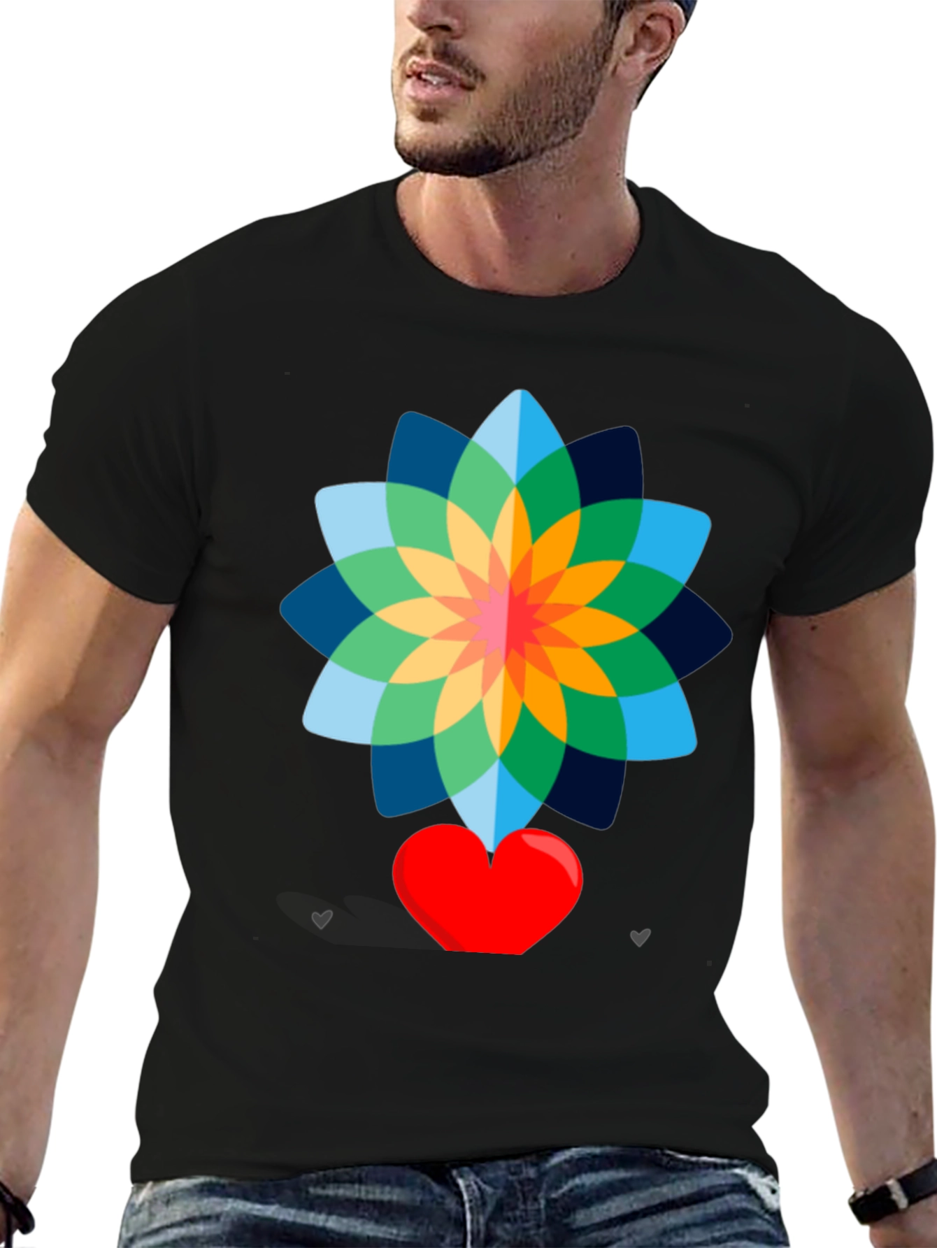 Floral Heart Graphic Tee - Stylish Black T-Shirt