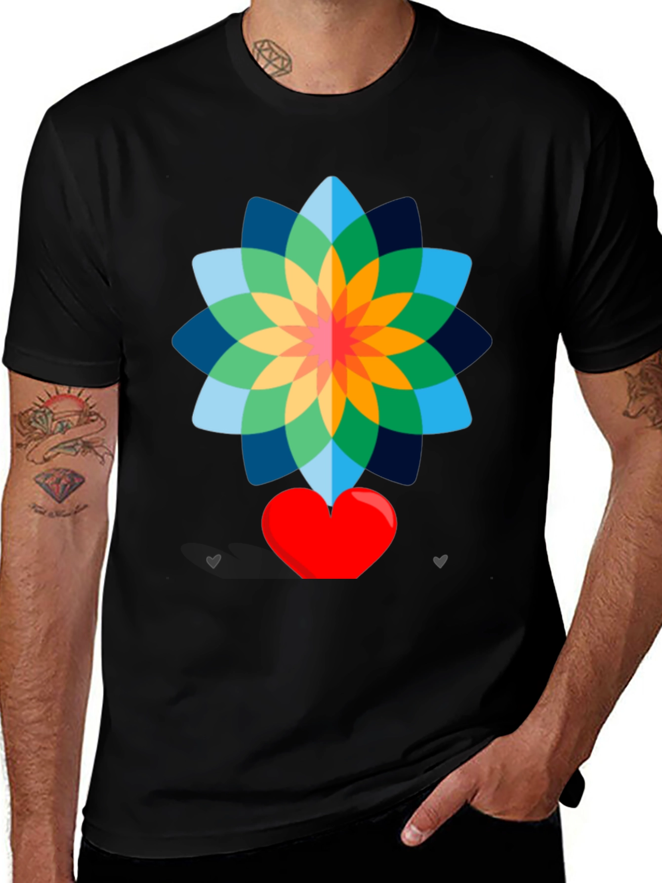 Floral Heart Graphic Tee - Stylish Black T-Shirt