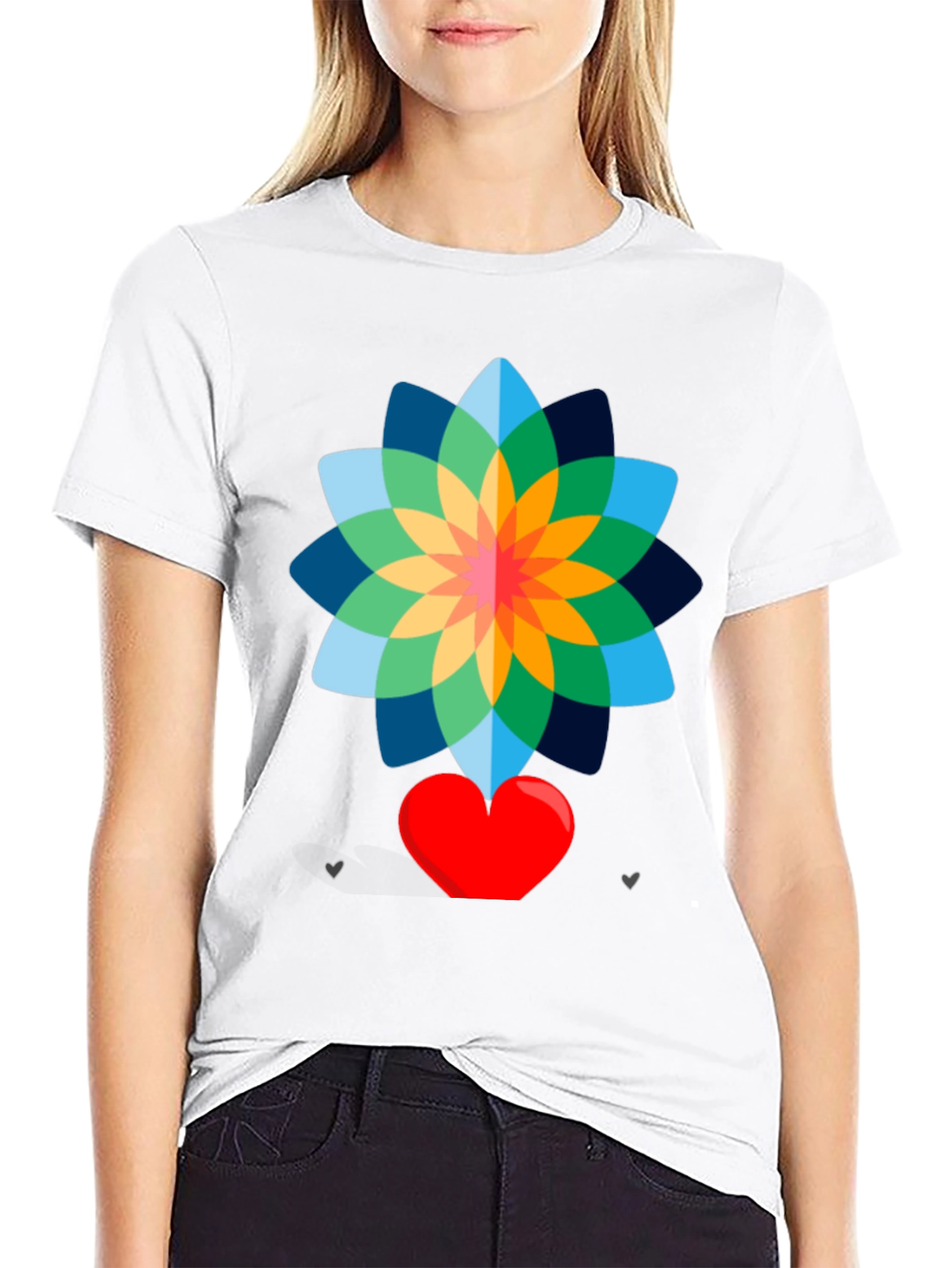 Floral Heart Graphic Tee - Stylish Black T-Shirt