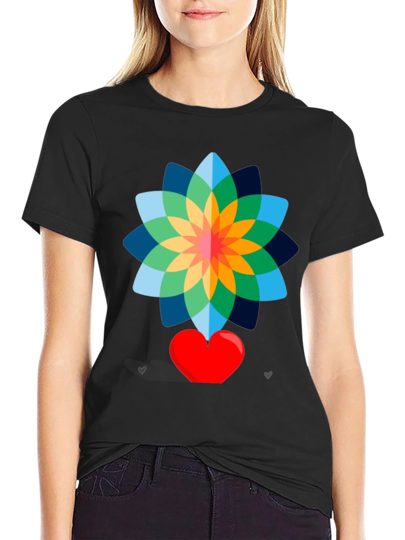 Floral Heart Graphic Tee - Stylish Black T-Shirt