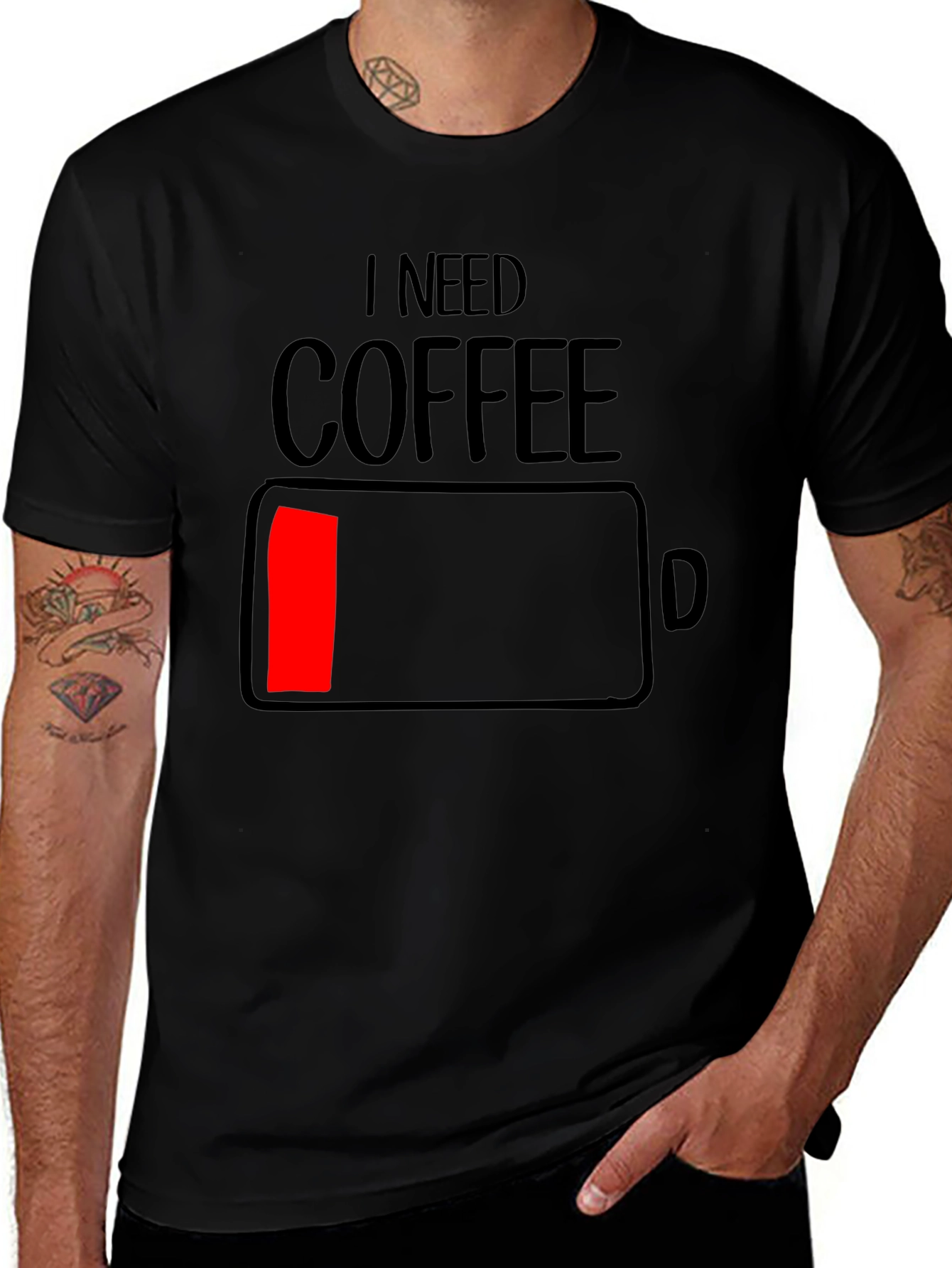 I Need Coffee - Funny Low Battery T-Shirt