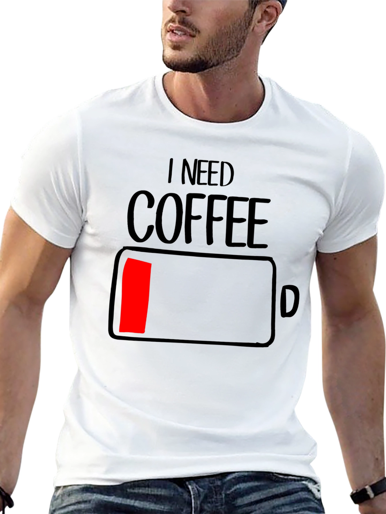 I Need Coffee - Funny Low Battery T-Shirt