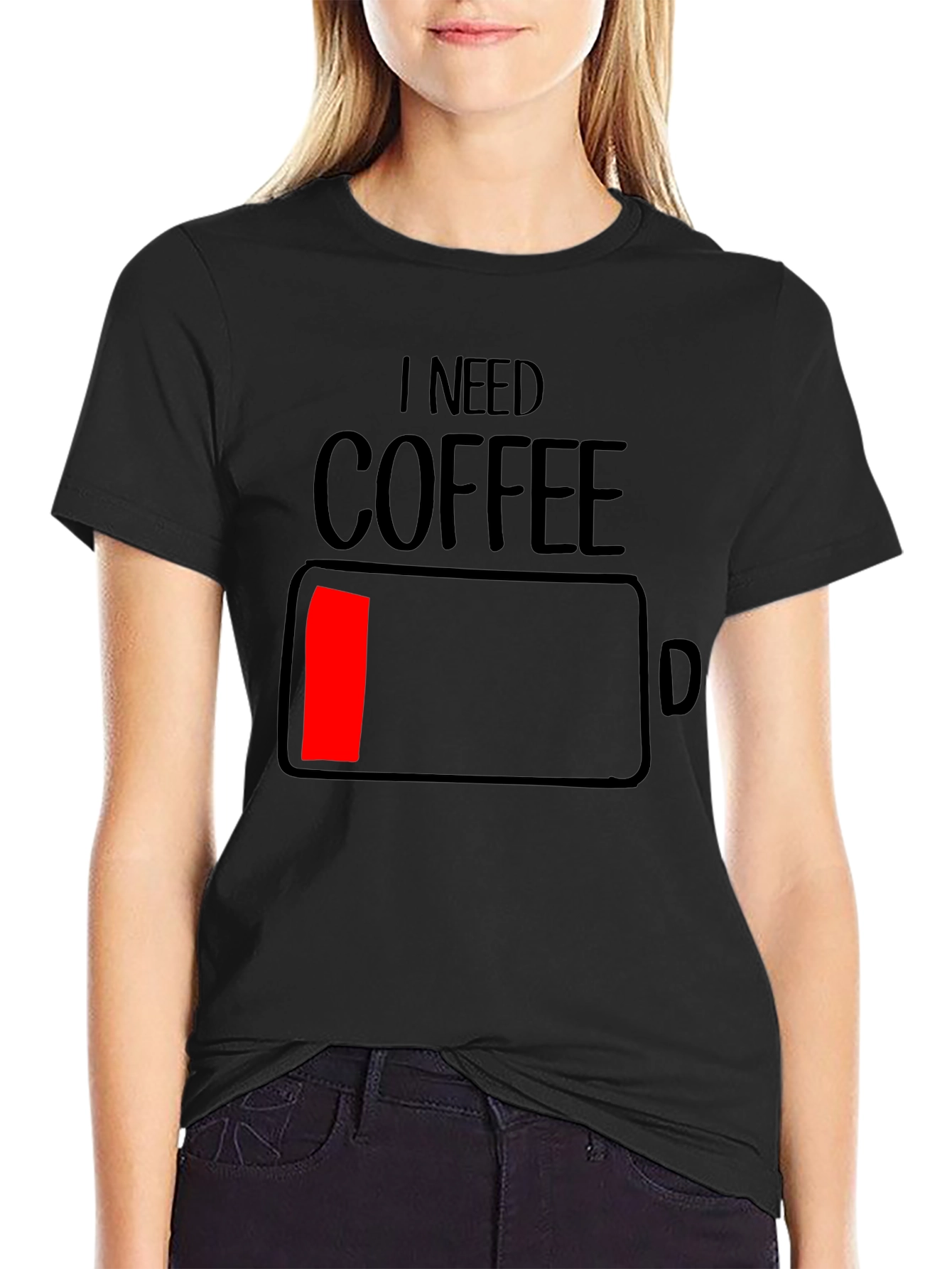 I Need Coffee - Funny Low Battery T-Shirt