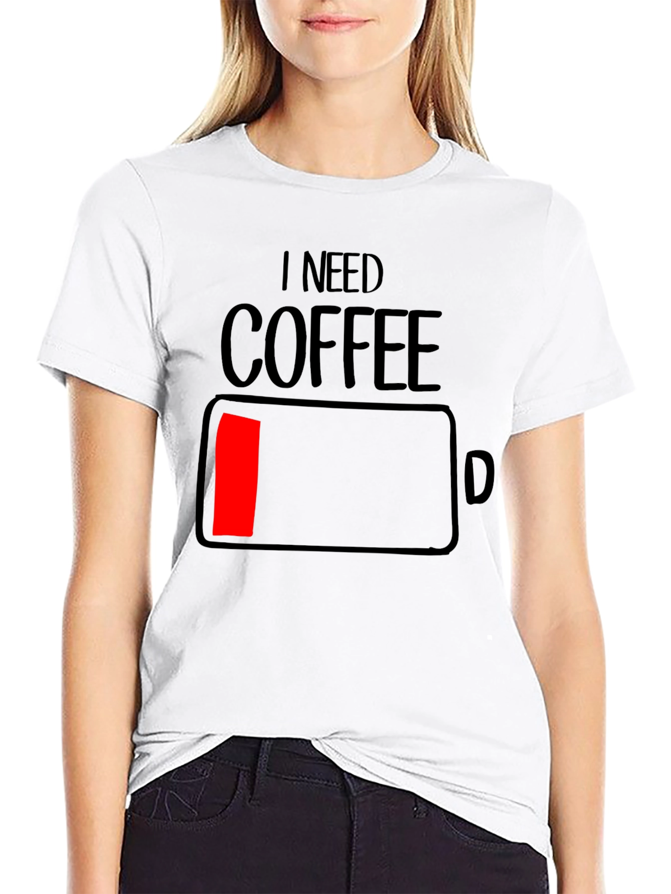 I Need Coffee - Funny Low Battery T-Shirt