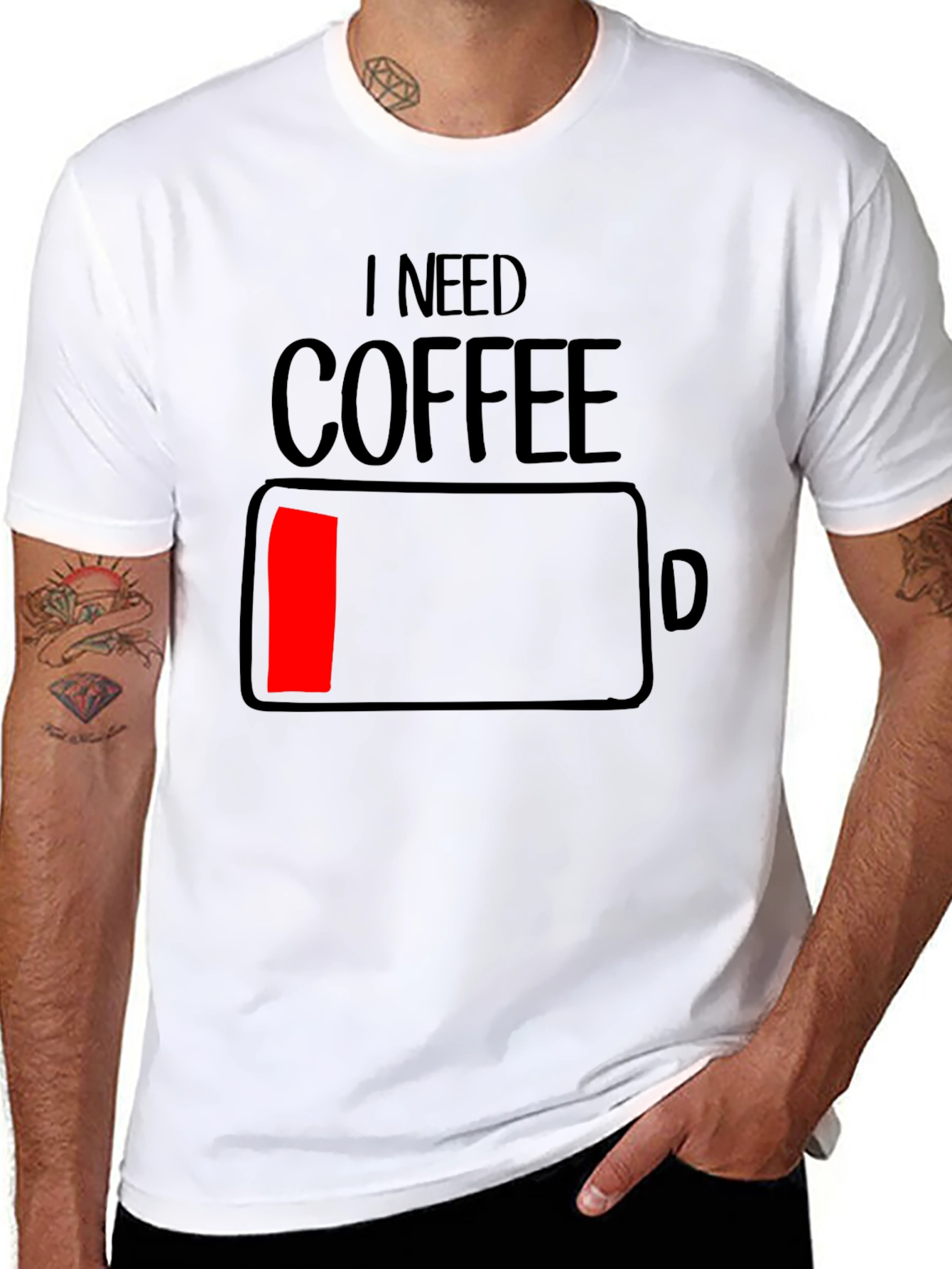 I Need Coffee - Funny Low Battery T-Shirt
