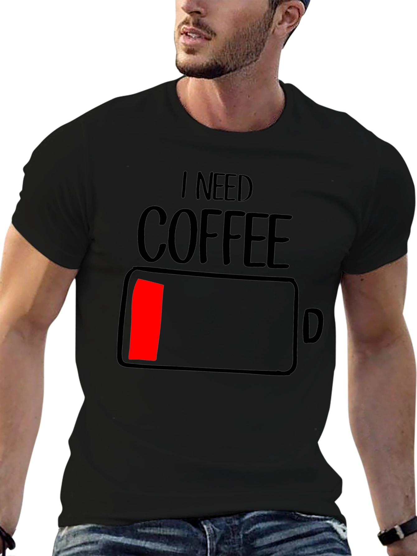 I Need Coffee - Funny Low Battery T-Shirt